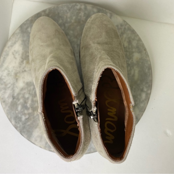 Sam Edelman Petty Suede Ankle Boots Taupe Gray Tan 7 Side Zipper - Picture 4 of 12